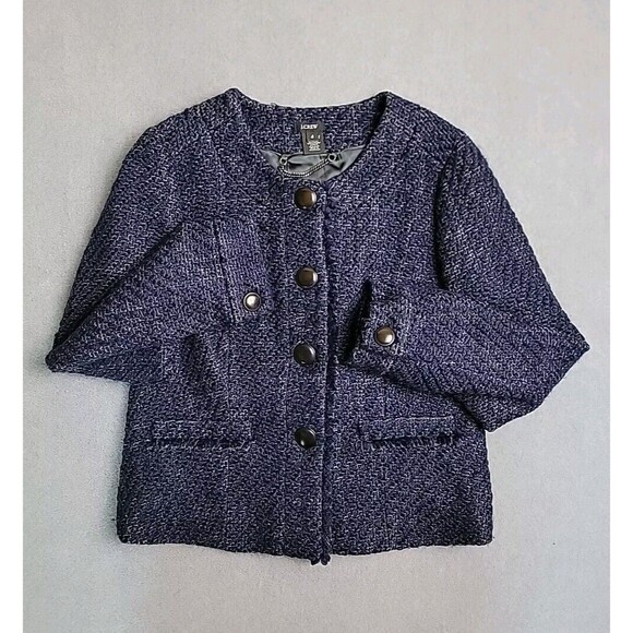 J Crew Blazer Womans 4 Purple Wool Blend Chunky 4 Button Office Broadway Crop - Picture 1 of 15